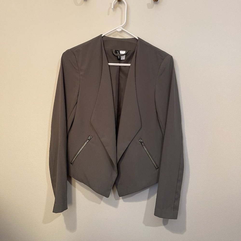 H&M Divide Cropped Moto Blazer in Muted Army Green